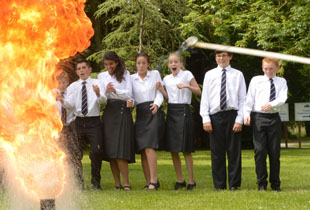 Kimbolton School Pupils Watch a Chemistry Lesson Demonstration of a Chip Pan Fire