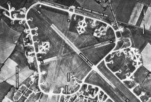 Aerial photo of Kimbolton Airfield in the 1940s