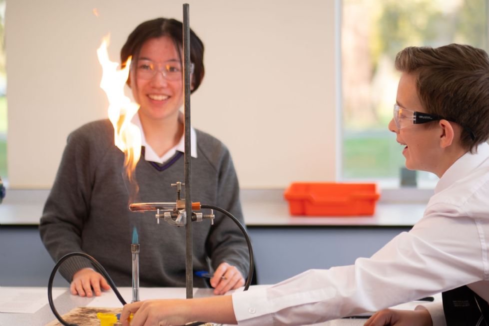 Kimbolton School Sixth Form Students Performing a Chemistry Experiment